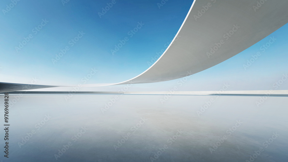 Poster 3d render of abstract curve structure futuristic architecture with empty concrete floor