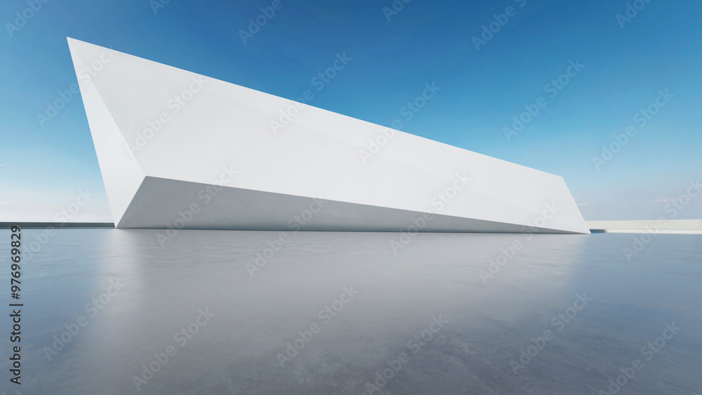 Poster 3d render of abstract modern concrete architecture with empty cement floor, minimal exterior, car pr