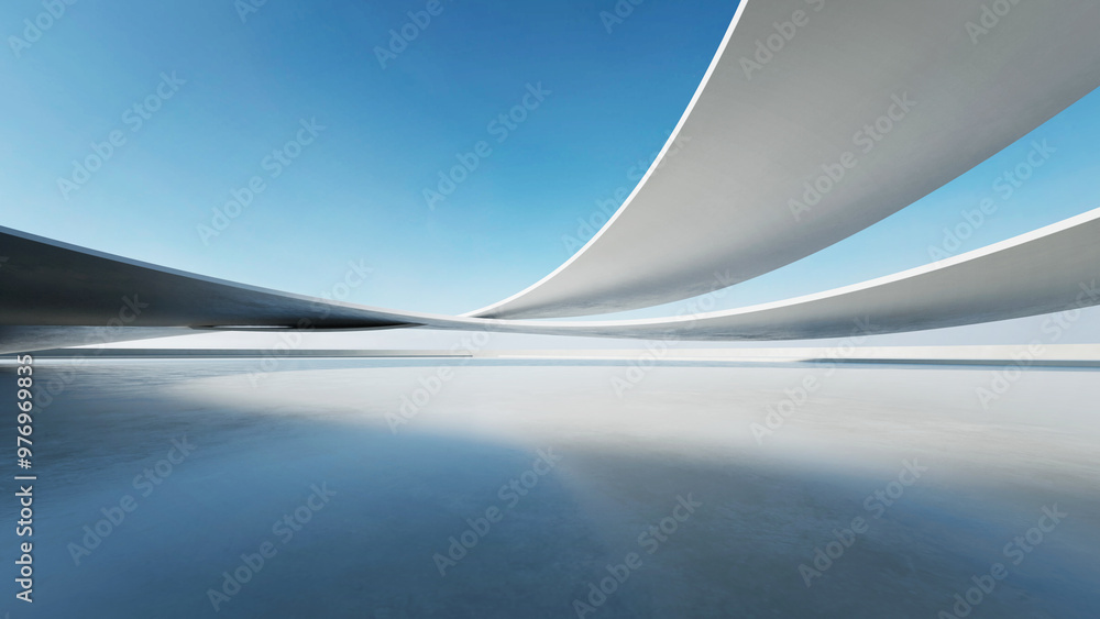 Aufkleber 3d render of abstract curve structure futuristic architecture with empty concrete floor