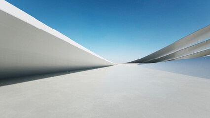 3d render of abstract curve structure futuristic architecture with empty concrete floor
