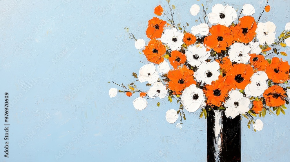 Canvas Prints abstract floral still life painting orange and white flowers in vase