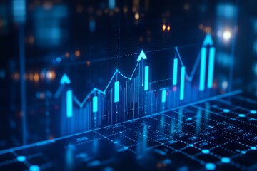 3d Blue growth graph business chart data diagram on success financial presentation background with abstract up arrow bar symbol or finance marketing price statistic and economy market 