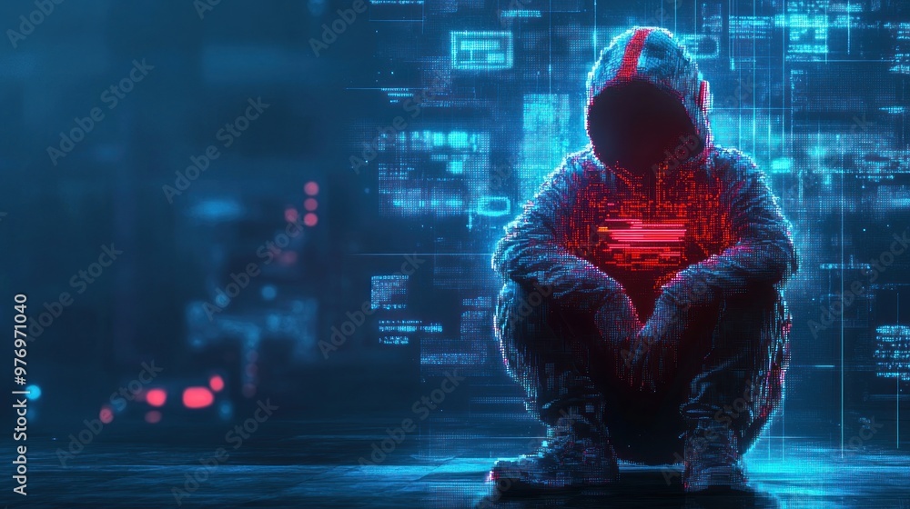 Poster mysterious hacker in a digital world