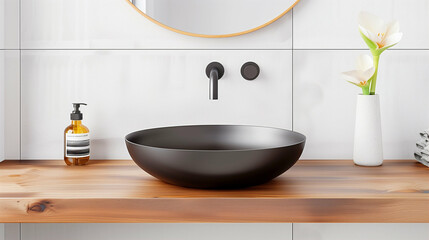 Sink in modern bathroom design featuring elegant round basin and stylish decor elements