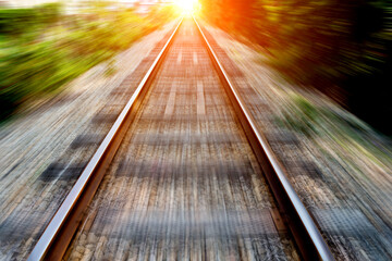 Blurred railroad in motion at sunset