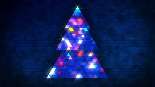 Blue Christmas tree made of triangles. With loop from 5:00-20:00.