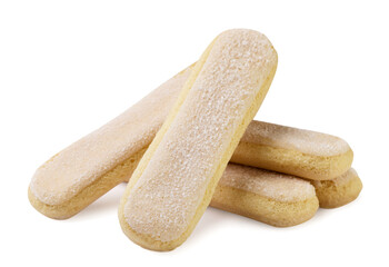 Pile of savoyardi cookies close-up on a white background. Isolated
