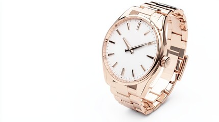 Illustrate a sleek rose gold watch from a tilted angle perspective Highlight the intricate details and reflections for a luxurious feel