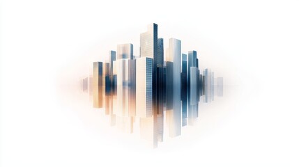 Illustrate a top-down perspective of a perfectly symmetrical modern cityscape, highlighting sleek architecture and reflective surfaces in a photorealistic 3D rendering