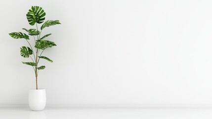Minimalist Interior Design with Monstera Plant in White Pot