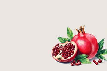 Watercolor composition of pomegranates isolated on white