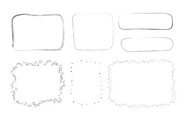 illustration with various black, hand-drawn frame brushes different shapes and dotted styles.
