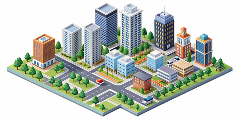 Isometric effect of cityscape with buildings and roads, isometric,cityscape, buildings, roads, architecture, perspective