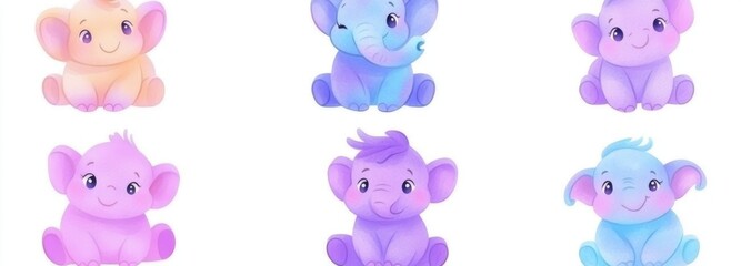 Obraz premium An elephant, tropical cute animal watercolor set. Set, watercolor animals on an isolated background. For cards and invitations for children.