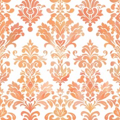Fototapeta premium Elegant Floral Damask Pattern with Soft Gradient Orange and White Tones for Decorative Background, Wallpaper, or Fabric Design
