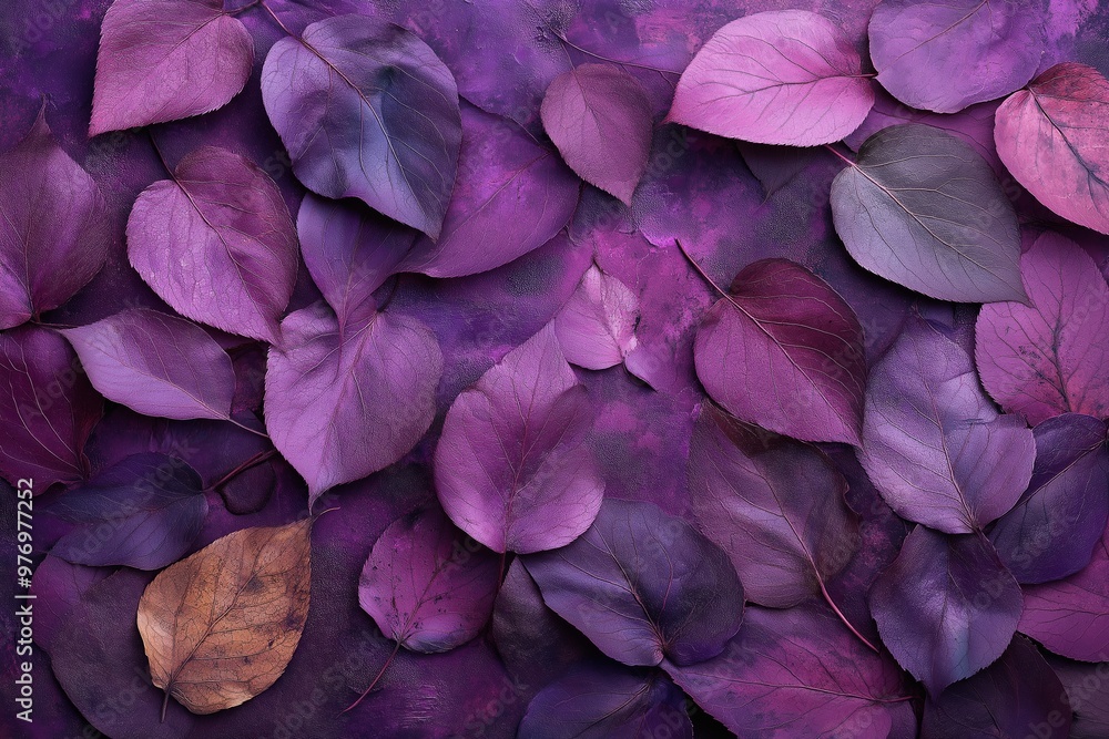 Poster a close up of purple leaves with a brown center. the leaves are arranged in a way that creates a sen