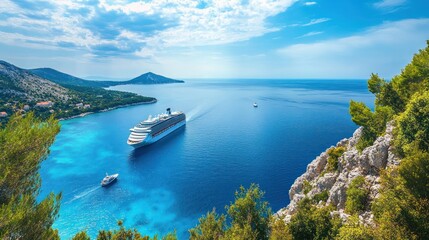 Obraz premium Cruise Ship Sailing Through a Pristine Bay