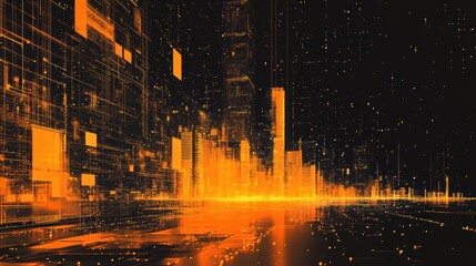 Fototapeta premium Innovation, technology, building, color orange and black, Virtual Reality Abstract Digital , Modern Technology Vector Illustration, sepia color background.