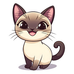 Obraz premium Playful Siamese Cats Cartoon with Wagging Tails in Pastel Chibi Style
