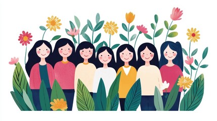 Fototapeta premium Happy Women in a Garden Illustration