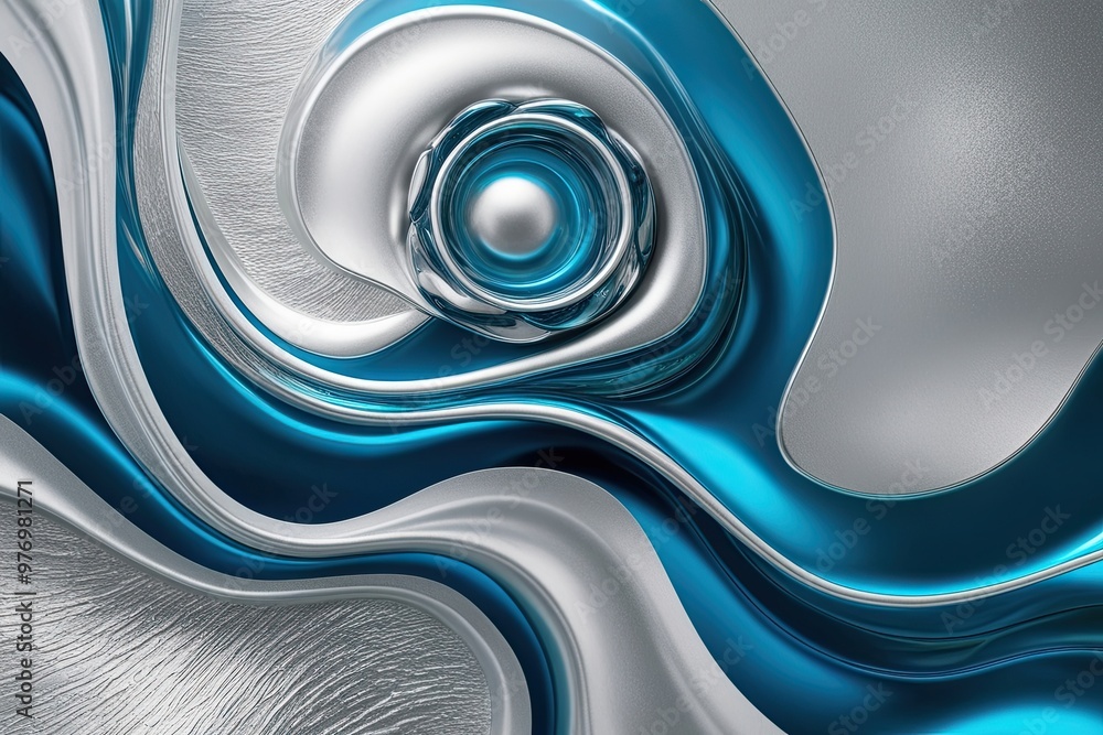 Aufkleber azure silver abstract design with fluid texture and illuminated formation