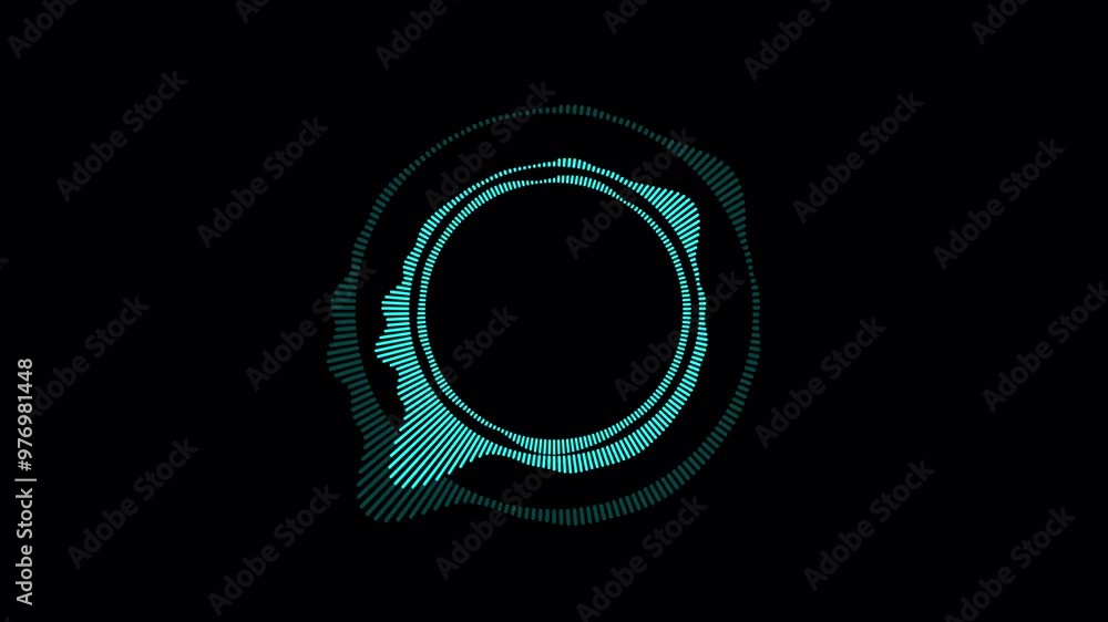 Poster circular audio equalizer audio frequency sound wave on black background, animation circular audio wa