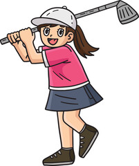 Golf Female Golfer Hitting Ball Cartoon Clipart