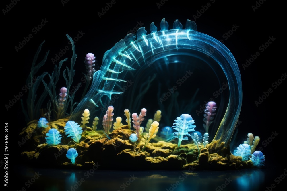 Poster glowworm illuminating a dark cave, showcasing bioluminescent animals in unique habitats