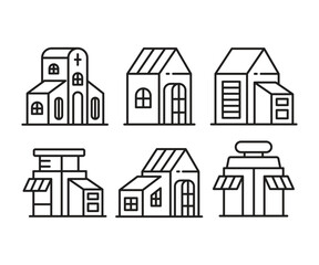 house building and edifice tower icons set vector illustration