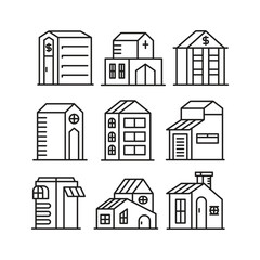 house building and edifice tower icons set vector illustration