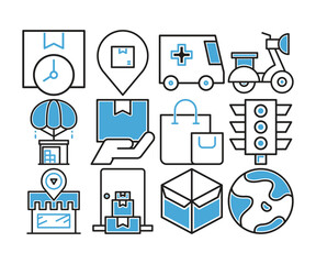 Fototapeta premium delivery, logistics and transportation icons set vector illustration