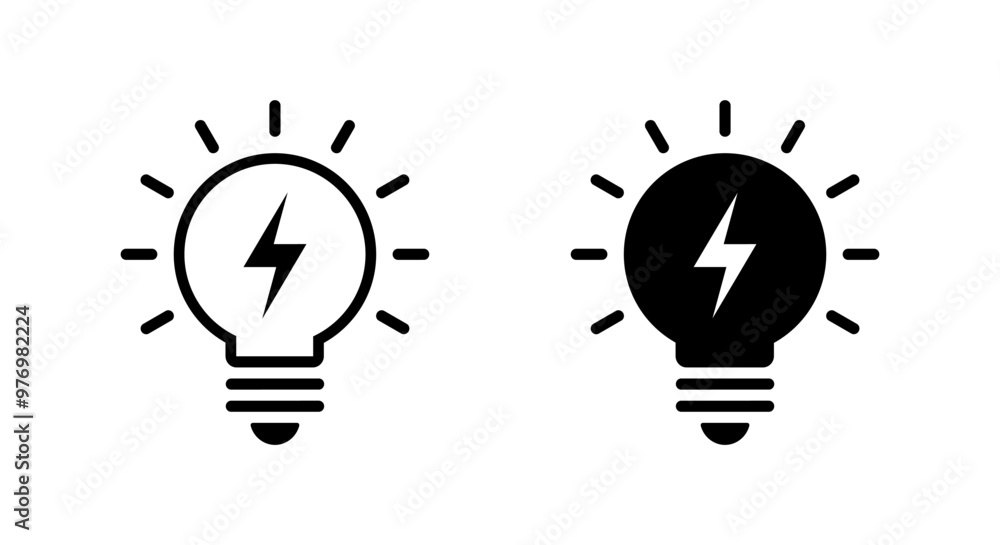Poster light bulb with flash icon. lamp with lightning sign symbol