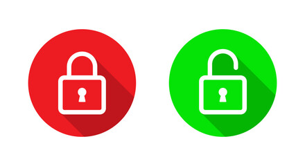 Lock and unlock padlock icon with long shadow. Security sign symbol