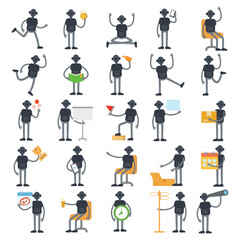 humanoid robot characters set in various poses vector illustration