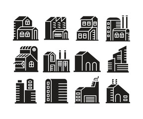 house building and factory icons set vector illustration