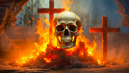 skull in fire