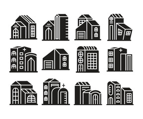 Fototapeta premium house, townhouse and apartment building icons set