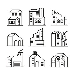 Obraz premium factory and house building icons set line illustration