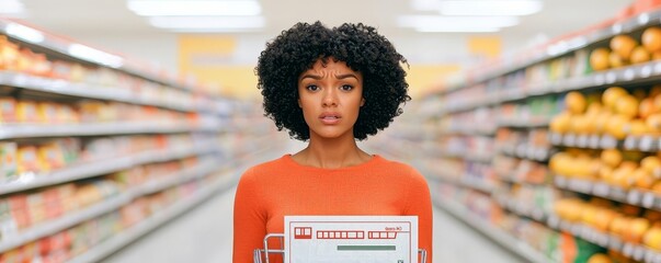 Economic inflation problems illustrated with an empty shopping cart and a growing receipt