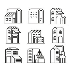 Fototapeta premium factory building and edifice icons line illustration set