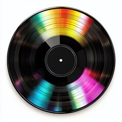 A vibrant and colorful vinyl record spinning, capturing the essence of music and nostalgia with its unique design and patterns, white background