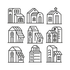 Fototapeta premium building, house and tower icons set line illustration