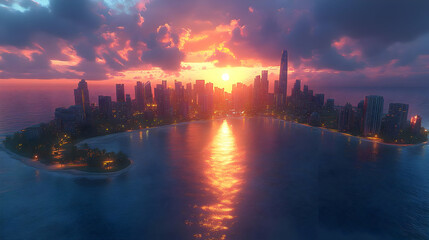 Fototapeta premium sunset, city, skyline, island