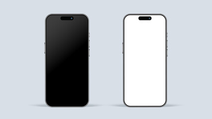 Smartphone Mockup, Black and White Screen Front View. Isolated Smart Mobile for UX Design, Templates, Leaflets, Brochures, Presentations, and Promotions. Vector.