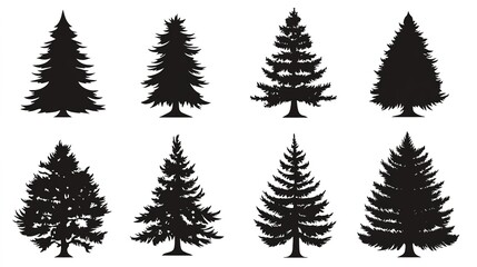 A versatile set of Christmas tree silhouettes, featuring various styles of pine trees and forest fir trees. This pictogram collection captures the essence of nature and the festive spirit,
