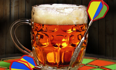 Beer and darts in an English pub 