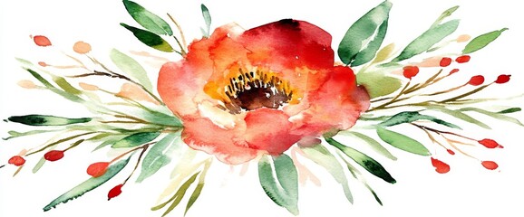 Watercolor illustration of roses. Roses and leaves, suitable for greeting cards for weddings, birthdays, and other holidays and summer backdrops. Bouquet of flowers in watercolor.