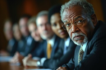 A man with a beard and glasses is sitting at a table with other people
