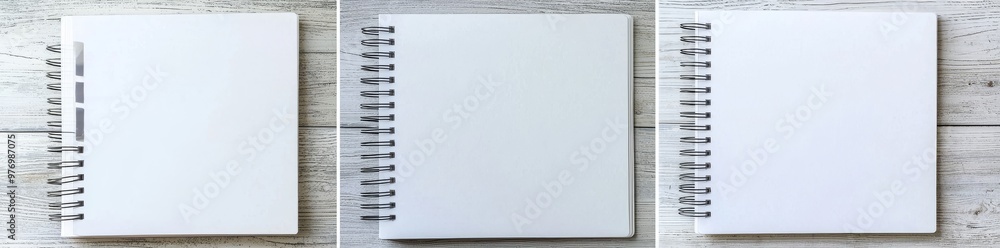 Aufkleber 3d illustration of a4 size spiral binding notebook mockup on white marble background. realistic note