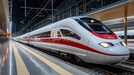 Fototapeta premium Modern High Speed Train at Railway Station Platform